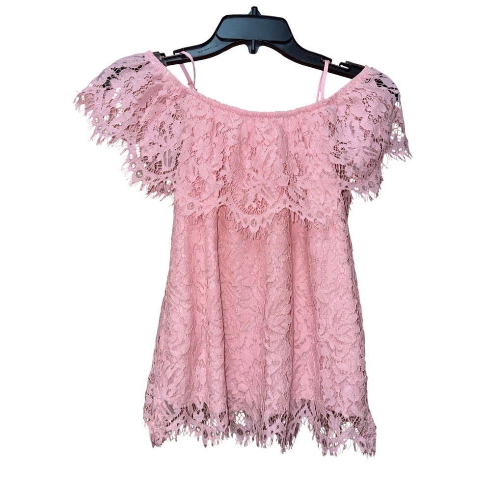 Women M Lace Off Shoulder Top Coquette Boho Fairy Feminine Summer Barbiecore Y2K - Picture 2 of 6